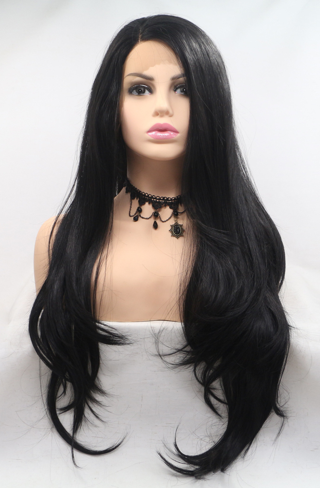 Affordable lace front straight black wig